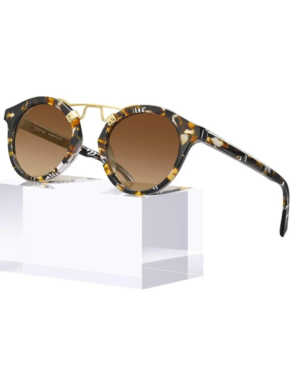 Chic Small Face Double Bridge Polarized Round Sunglasses for Women - UV